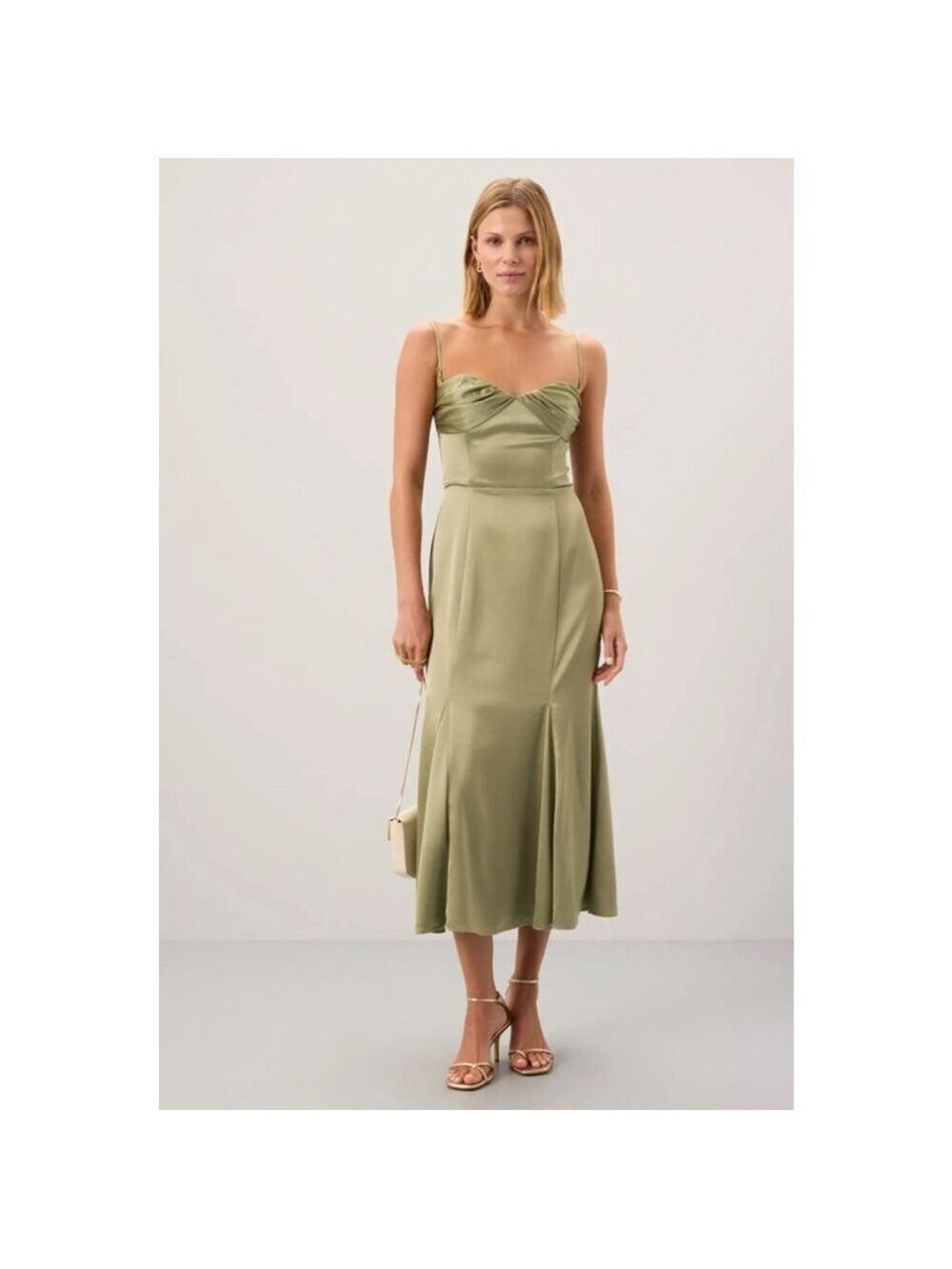 Women's Reformation Hensley Satin Midi Dress in Artichoke Green, Size 12